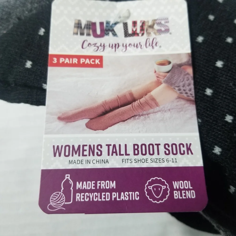 NWT MUK LUKS WOMEN'S TALL BOOT SOCKS 3 PACK